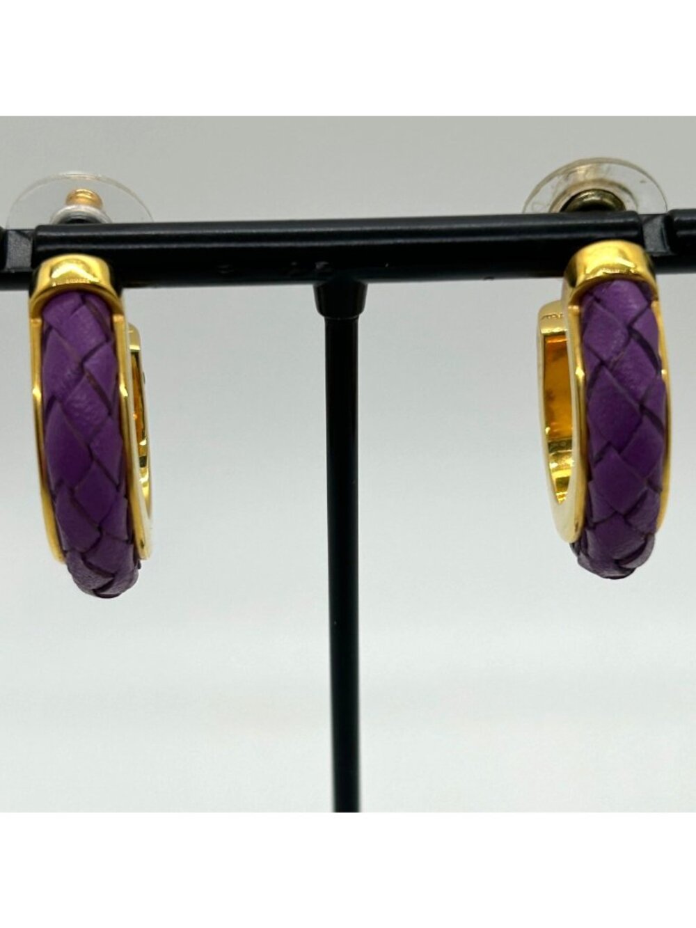 Joan Rivers Gold-Tone Purple Braided Leather Hoop Earrings
